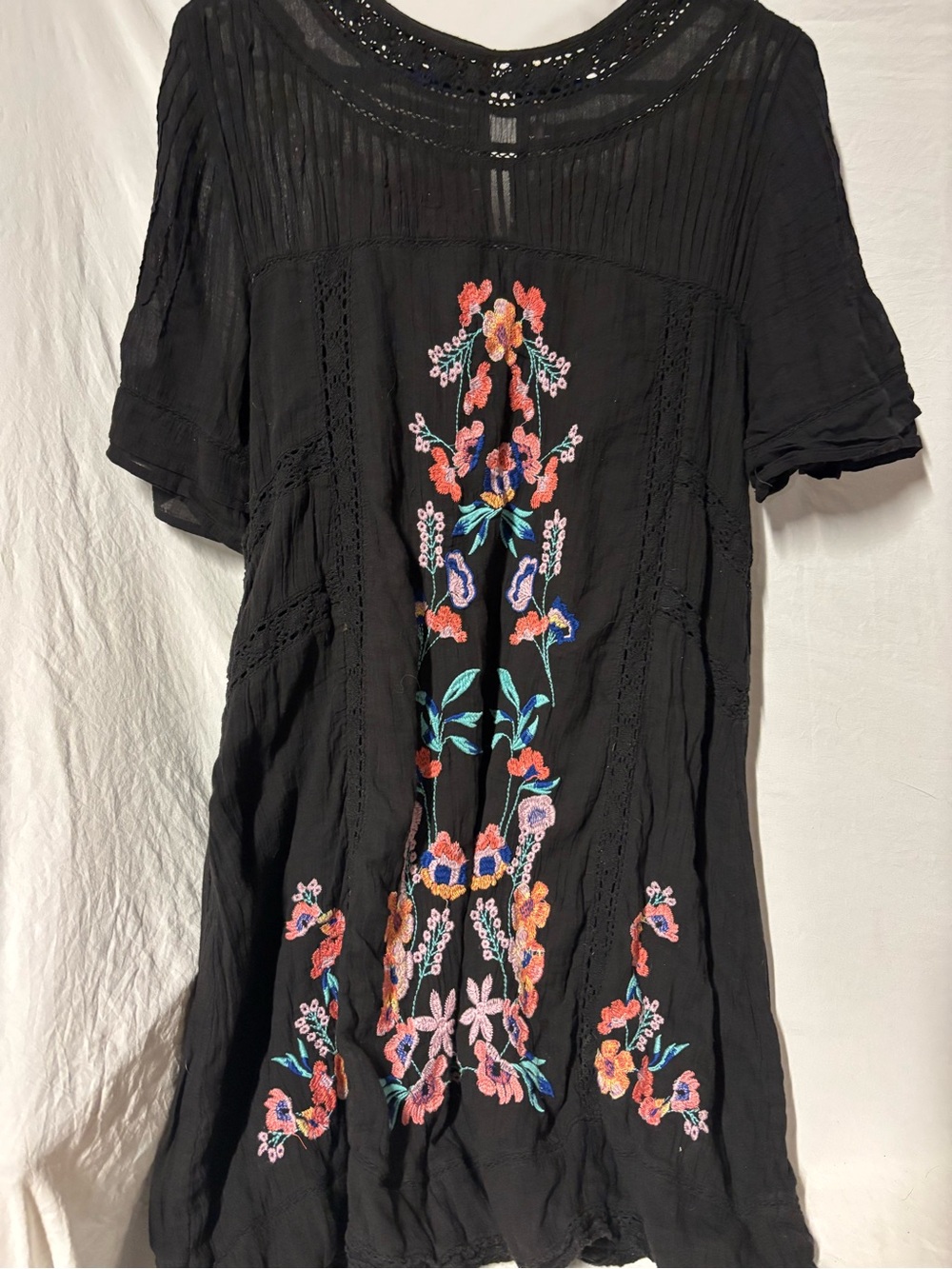Free People Boho Embroidered Gauze Black Women's Dress